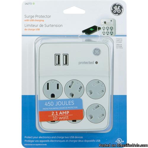 Ge 6outlet Surge Protector Wall Tap With 2 Usb Ports