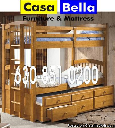 Triple bunk bed, Twin-Twin with Trundle and Drawers, 1