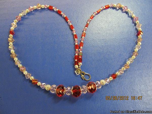 Gorgeous 20in red&rose necklace handmade., 0