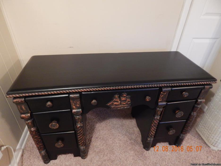 Beautiful 7 drawer solid wood desk, 1