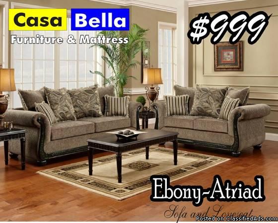 Tranditional Style Sofa and Loveseat With Wood Trimming, 0