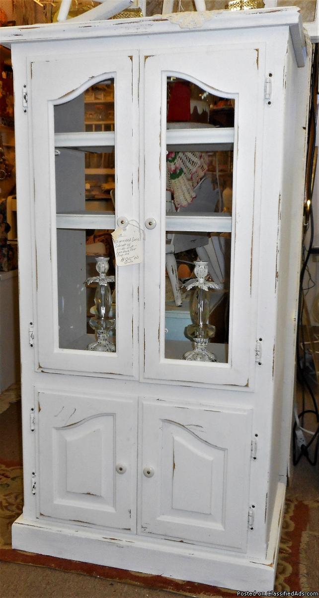 CURIO CABINET White Hand-Painted With Glass Doors Storage, 3