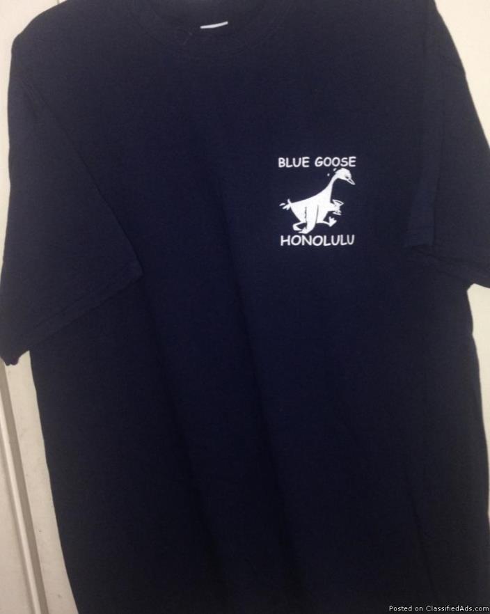 Original ‘Blue Goose, Honolulu’ T-shirts in dark navy blue, 1