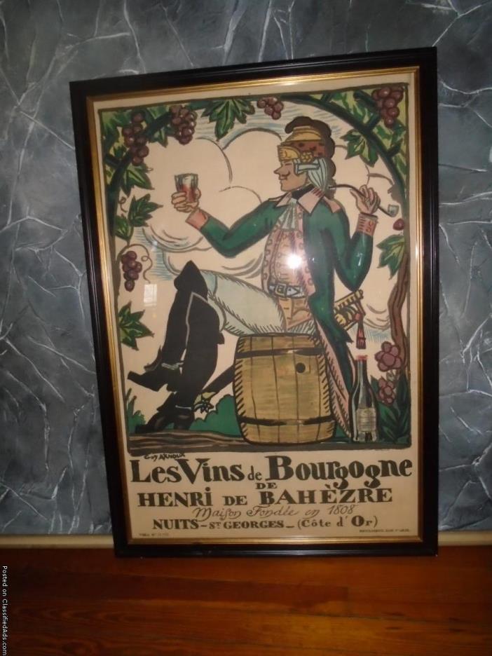 Les Vins de Bourgogne de Henri de Bahezre Framed Poster, 1