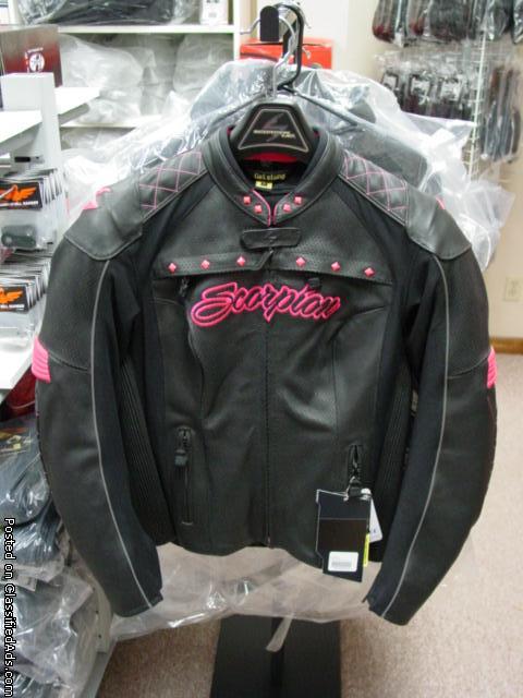 Scorpion Ladies Black Pink Premium Leather Motorcycle Jacket Medium