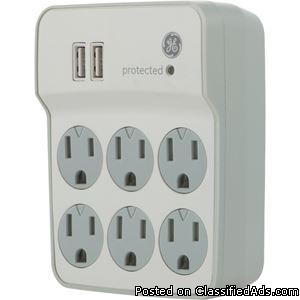 Ge 6outlet Surge Protector Wall Tap With 2 Usb Ports, 1