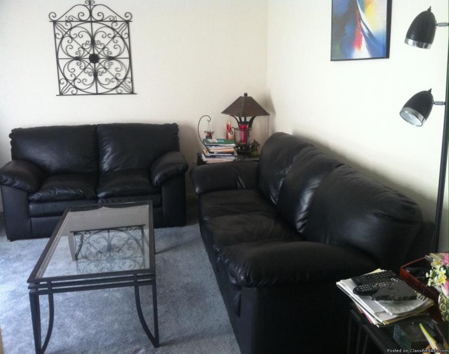 Black leather sofa and loveseat, 0