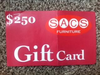 $250 SACS Furniture Gift Card for chaep!