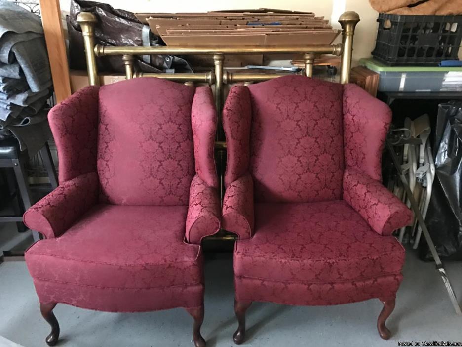 2 Burgundy Wing Back Chairs
