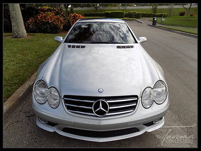 Mercedes-Benz : SL-Class SL55 AMG 08 sl 55 silver on red panoramic sunroof convertible amg clean carfax xenon fl