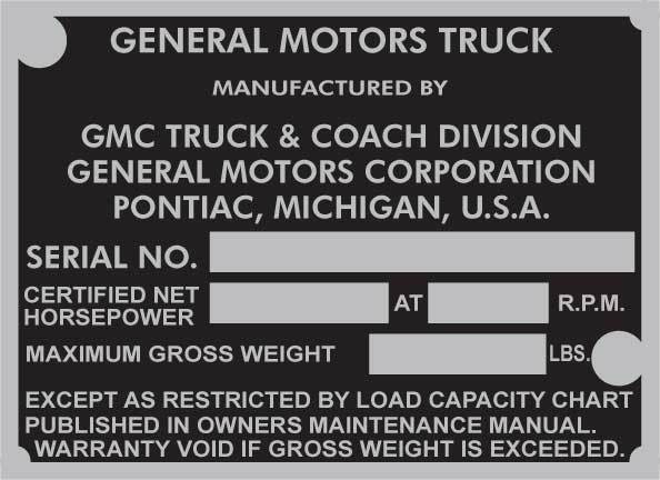 GMC VIN PLATES stamped, 0