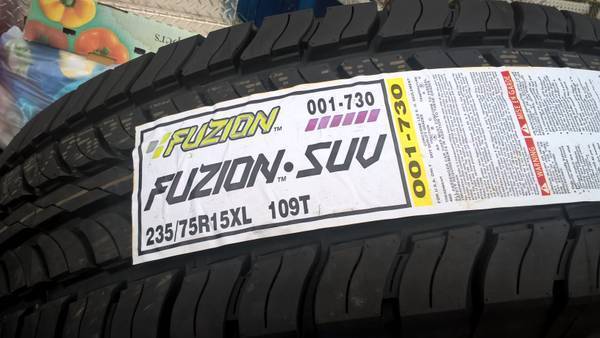 2 brand new Fuzion tires size 235/75R15 XL