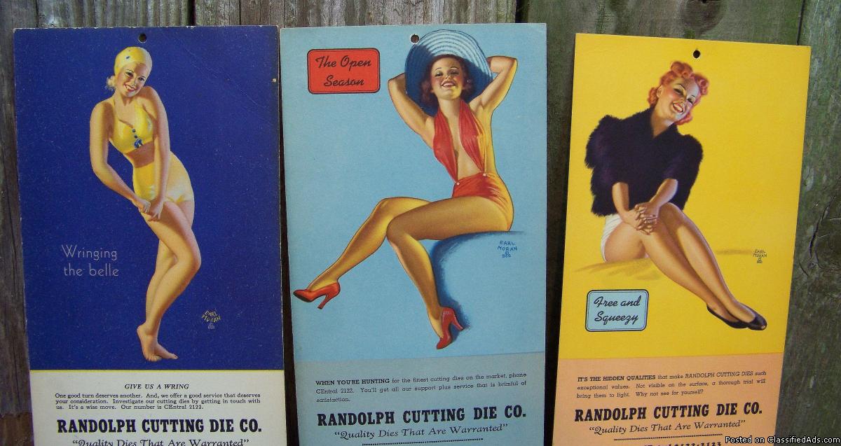 3 Vintage Art Deco 1939 Brown & Bigelow Pin-Up Girl Cards Advertising Randolph..., 2