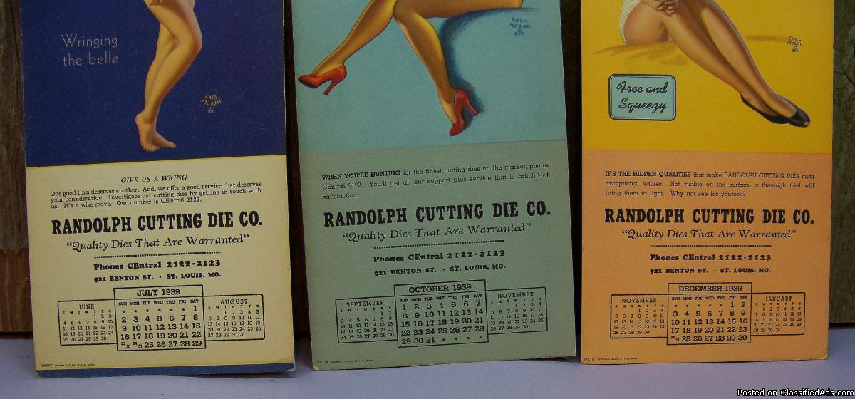 3 Vintage Art Deco 1939 Brown & Bigelow Pin-Up Girl Cards Advertising Randolph..., 1