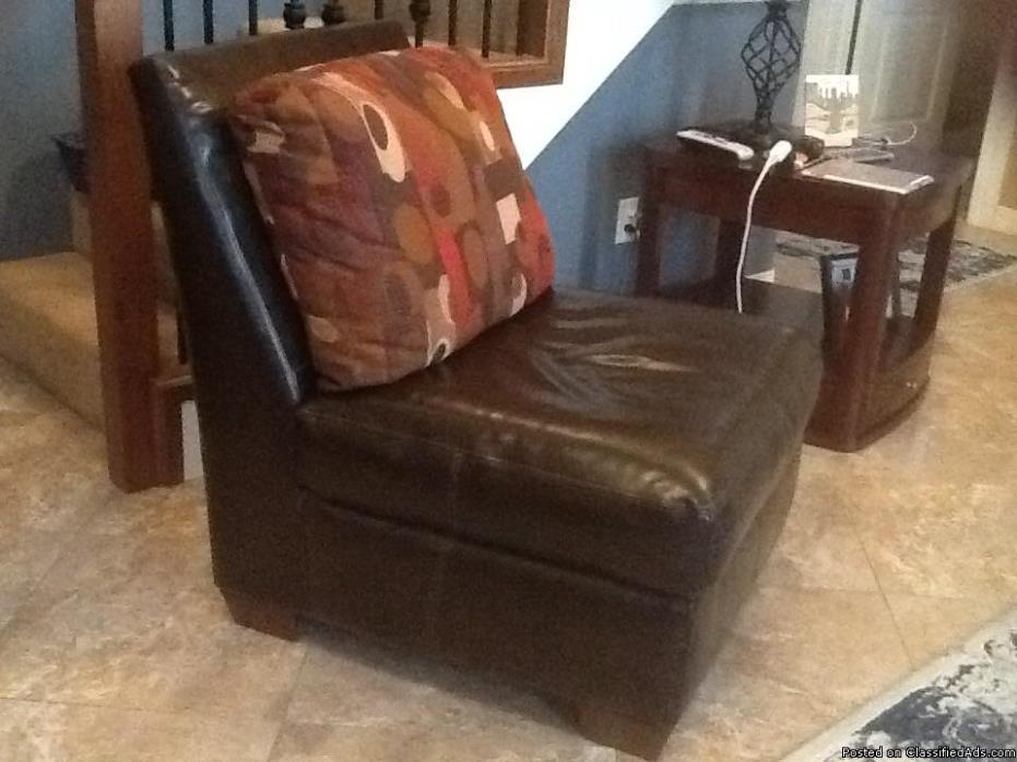 Leather Sectional (Sofa & Chaise) & Chair-Like New, 4