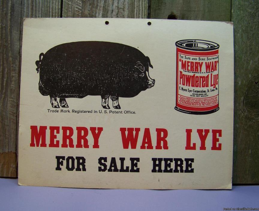 Vintage 1940's Merry War Lye Advertising Double Sided Country Store Poster Sign, 0