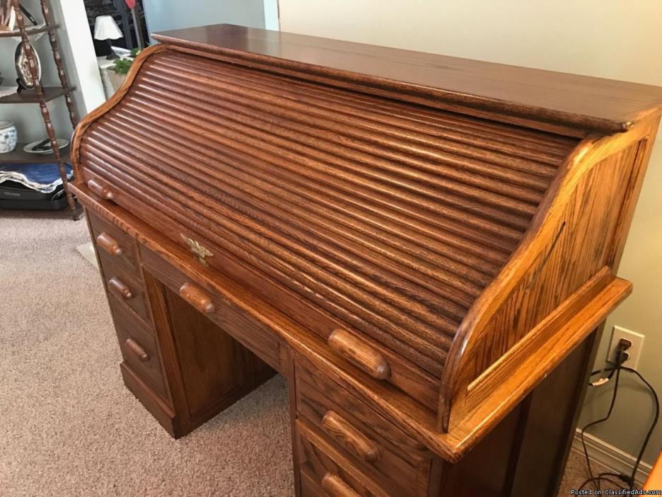 Antique Oak Roll Top Desk, 1