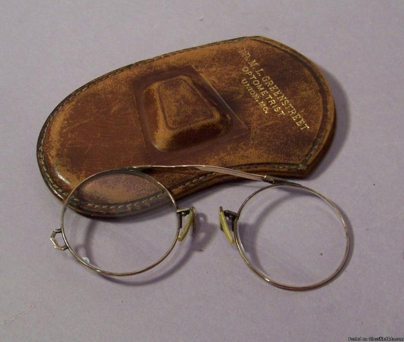 Vintage Art Deco Nouveau 1930's Gold Pince Nez Oxford Eyeglasses Spectacles...