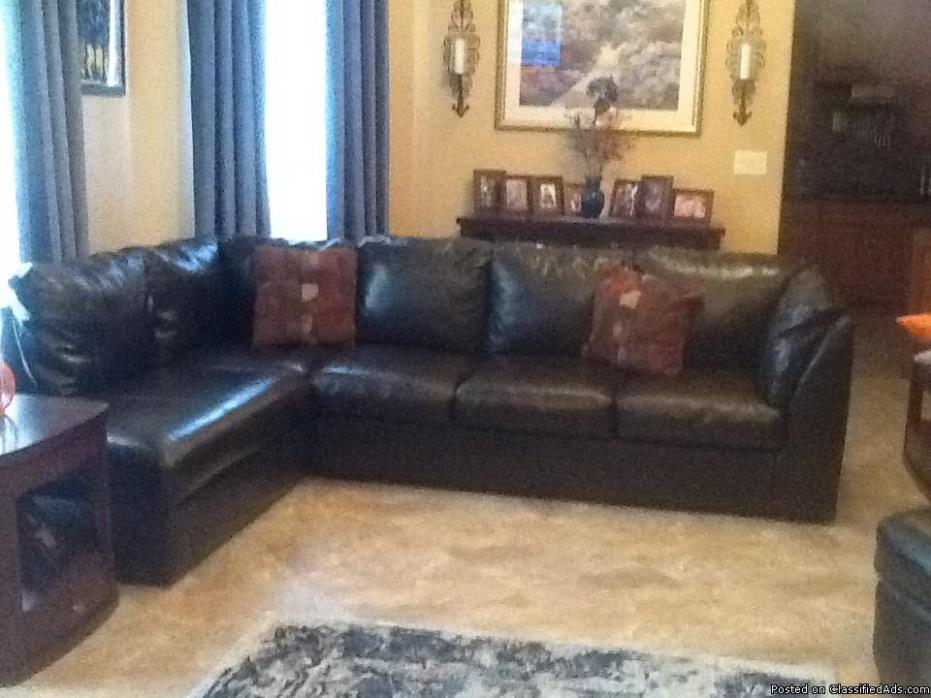 Leather Sectional (Sofa & Chaise) & Chair-Like New, 0