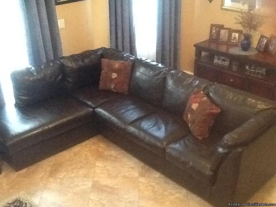 Leather Sectional (Sofa & Chaise) & Chair-Like New, 3