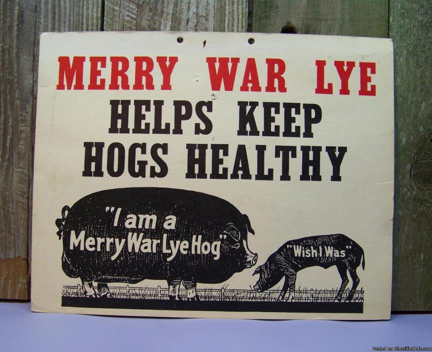 Vintage 1940's Merry War Lye Advertising Double Sided Country Store Poster Sign, 1