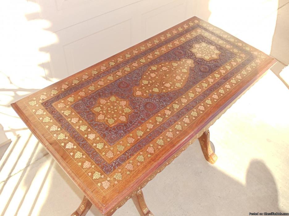ASIAN STYLE CARVED & INLAID TABLE