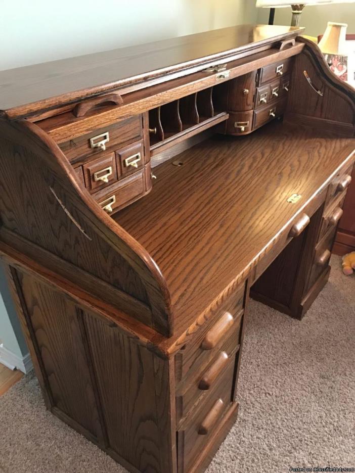 Antique Oak Roll Top Desk, 2