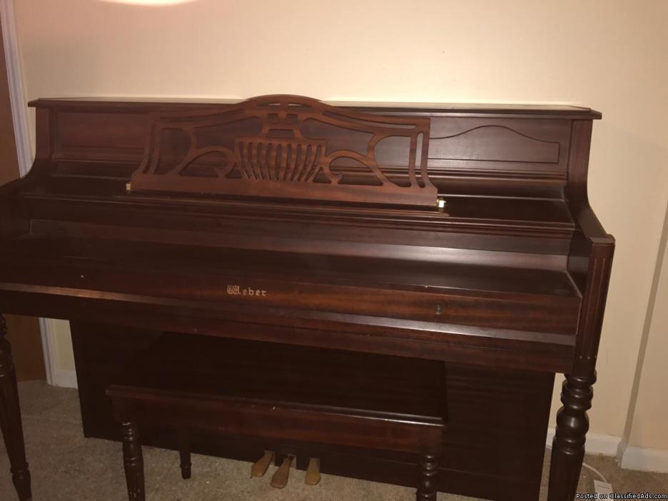 Weber upright console piano and bench--hardly used