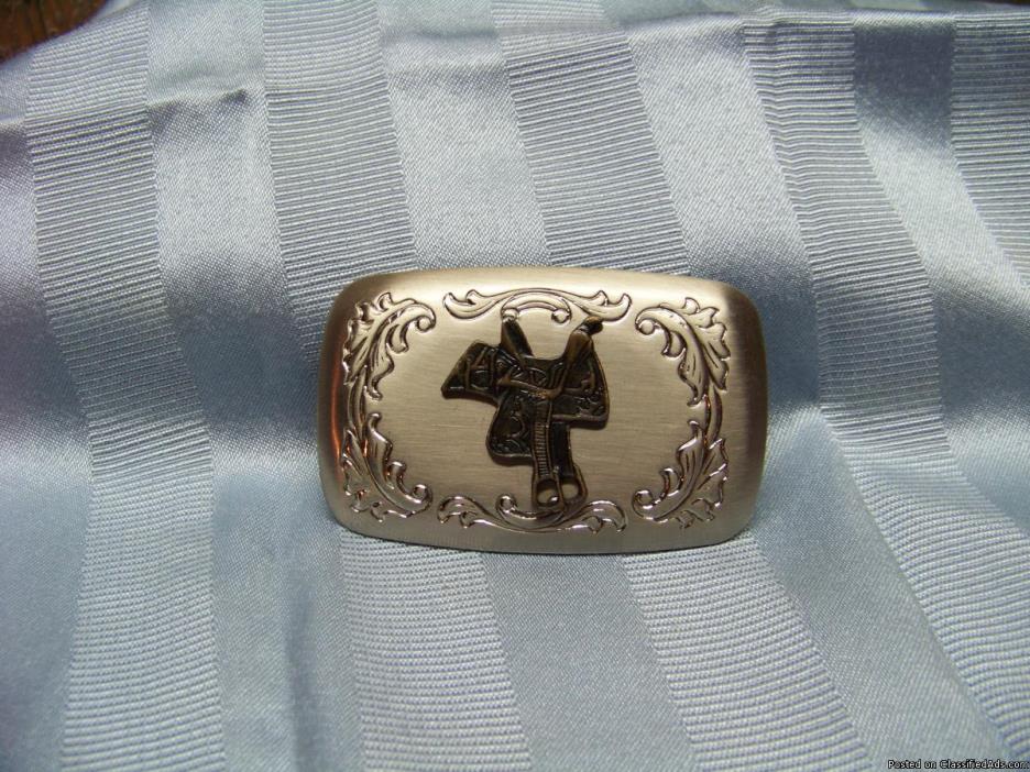 Vintage 1970's Silver Horse Saddle Cowboy Cowgirl Western Rodeo Jean Belt Buckle, 0