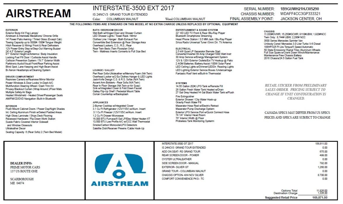 2017 Airstream INTERSTATE GRAND TOUR 3500 EXT