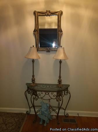 Console Table, Mirror and Lamp Set, 0