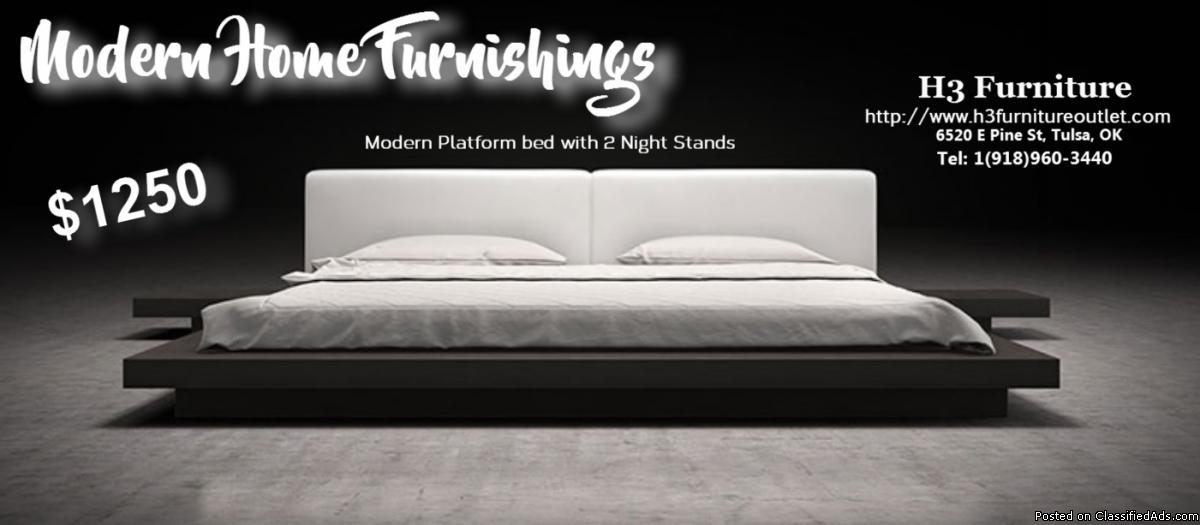 Modern leather platform Bed with Light, 3