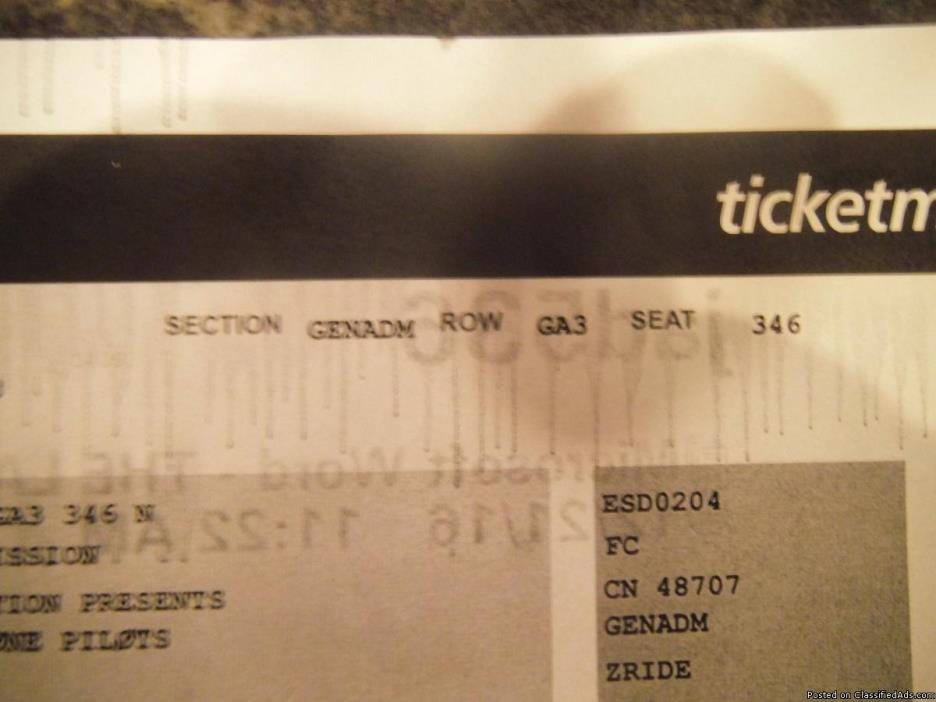 2 Floor tickets to Twenty One Pilots in Sioux Falls!!! - $200 (Sioux Falls, SD), 1