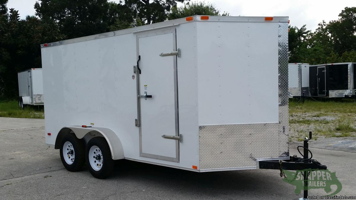 7' x 14' White Exterior Trike Hauler w/32in. RV Style Side Door & Xtra 3 inch...