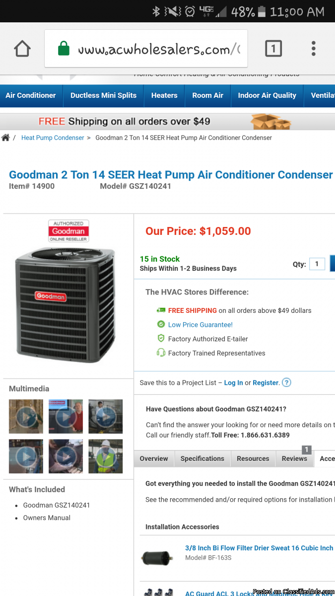 Goodman outdoor only AC unit, 0