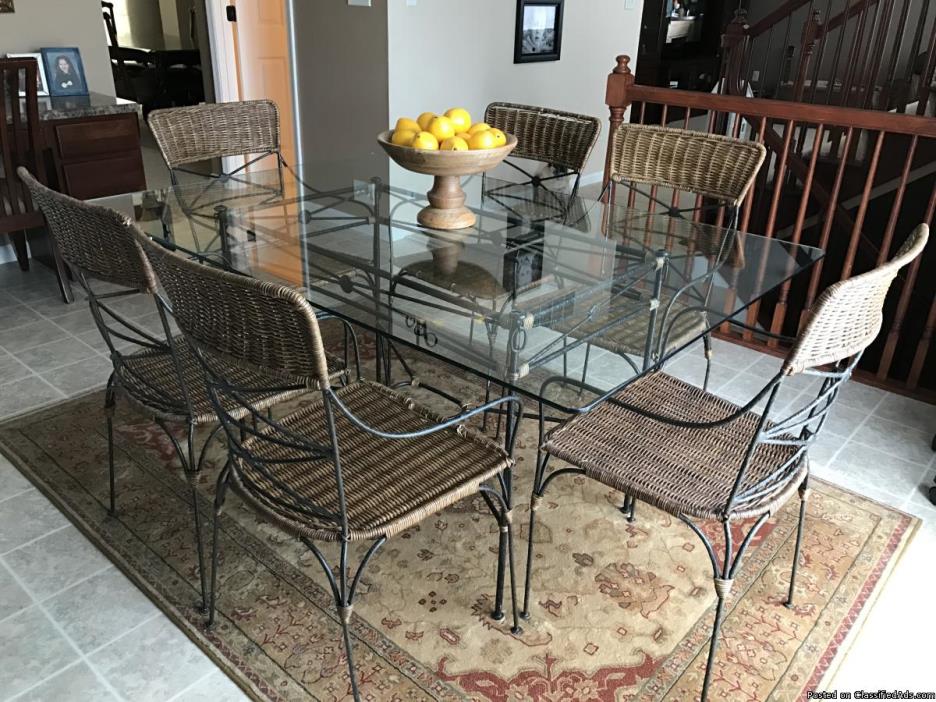 Glass top kitchen table and 6 chairs, 1