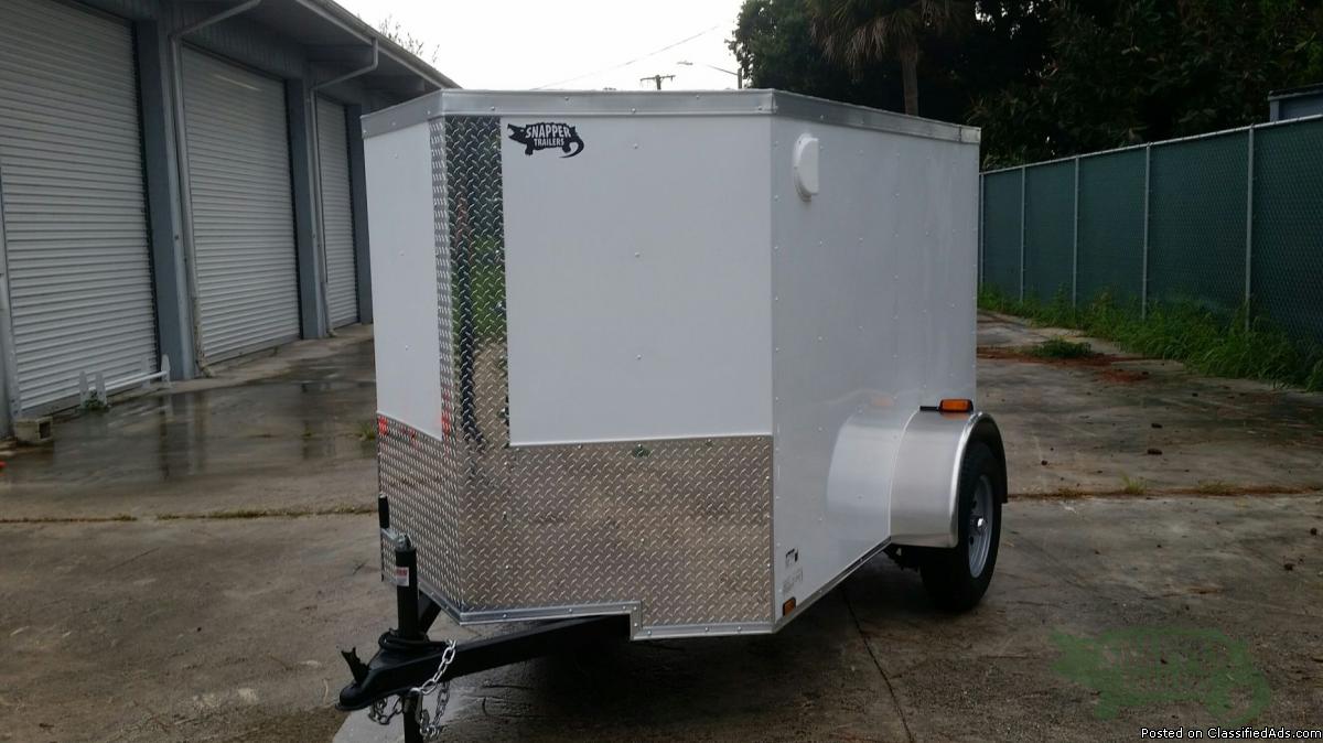 Cargo Trailer 5 x8 foot with Vnose and 24in Side Door - Sharp looking White...