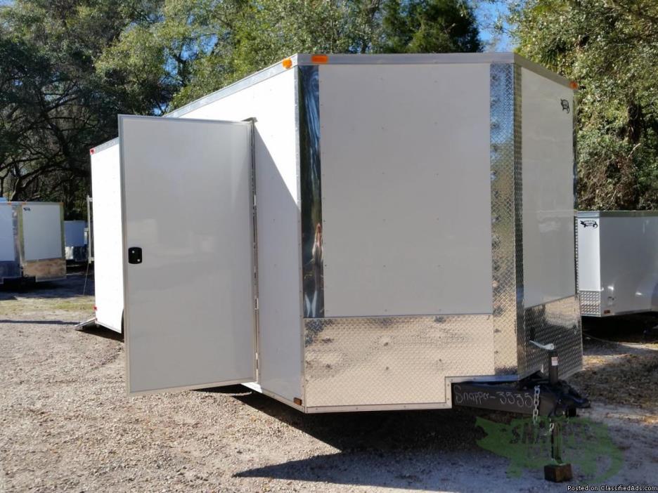 New Wht Exterior 8.5 ft. by20 ft. ENCLOSED TRAILER with RV Side Door &Drings!