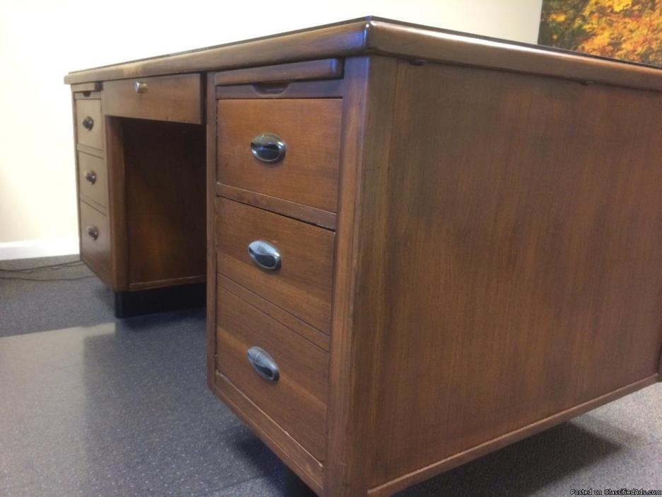 Antique Classic Walnut Executive Desk by Myrtle Desk Co.