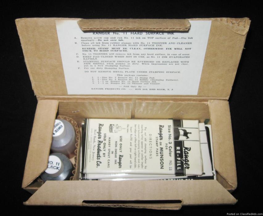 Vintage Ranger Hard Surface Rubber Stamping Kit Original Box, Stamp Pad &..., 3