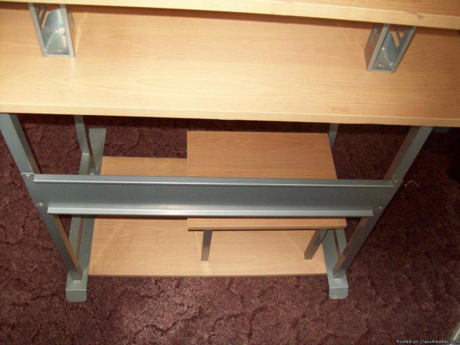 Silver & Maple Laminate Wood Computer Desk w/Printer Shelf & CD Storage, 1