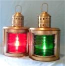 Antique Brass Finish Port and Starboard Ship's Lamps, 0