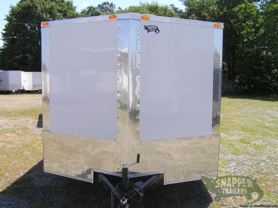 Snapper Trailers : 8.5x12 Tandem Axle Trailer, White Exterior, Ramp Door