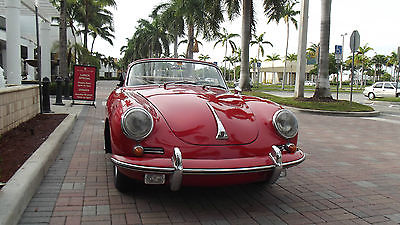 Porsche : 356 CABRIOLET 1964 porsche 356 c 1600 cabriolet red with black 45 350 miles superb car