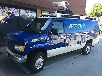 Ford : E-Series Van white AndroidTV News Production Van with satellite mast
