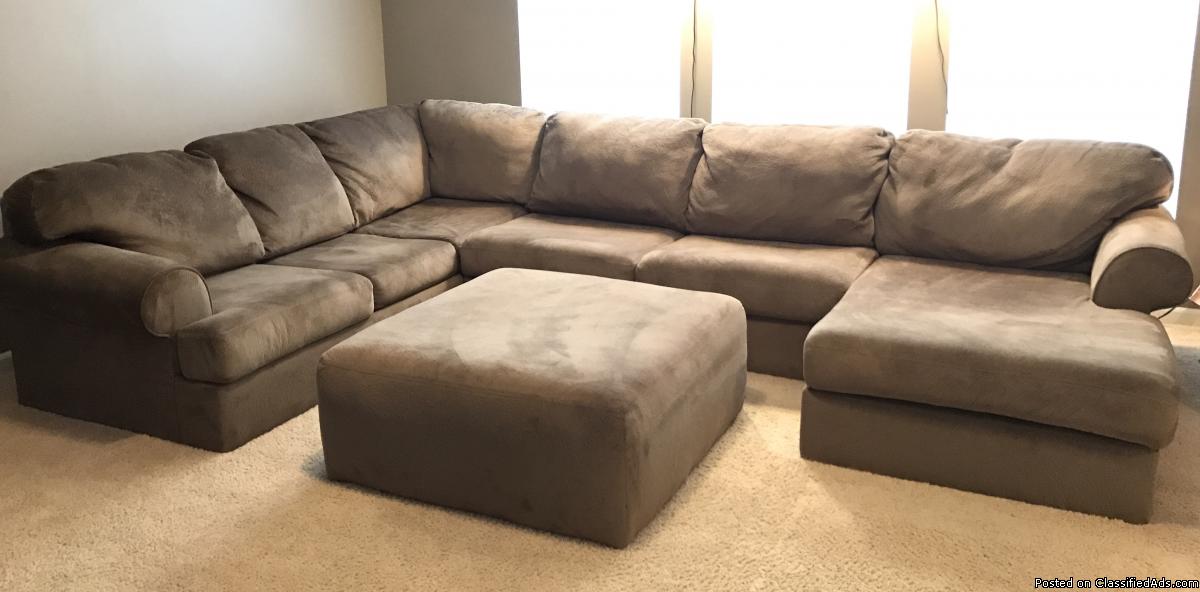 Large sectional couch sofa with ottoman, 1