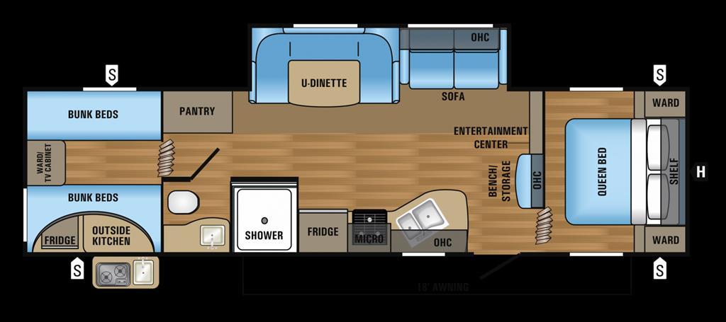 2017 Jayco Jay Flight SLX 294BHSW 2-Bedroom Sofa/UDinette Slideout