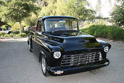 Chevrolet : Other Pickups pickup 1955 chevy truck big windo black with camaro front clip 500 ci cadillac 400 trans