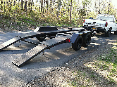 Car trailer Hauler Steel open deck READY TO TOW =STEEL PULL OUT RAMPS=RAT ROD=NY