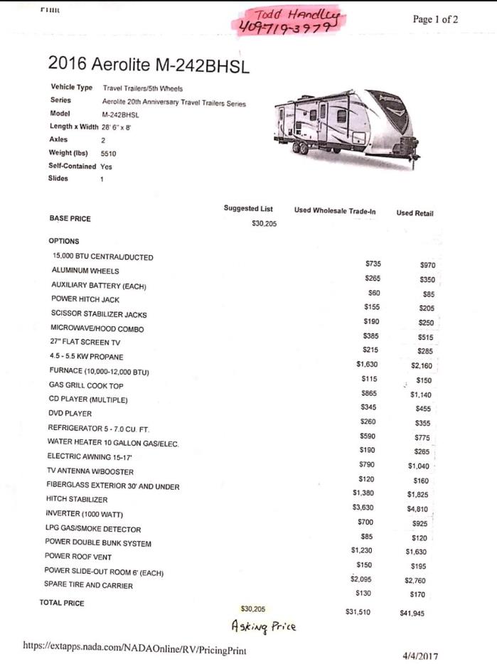 2016 Aerolite TRAVEL TRAILER